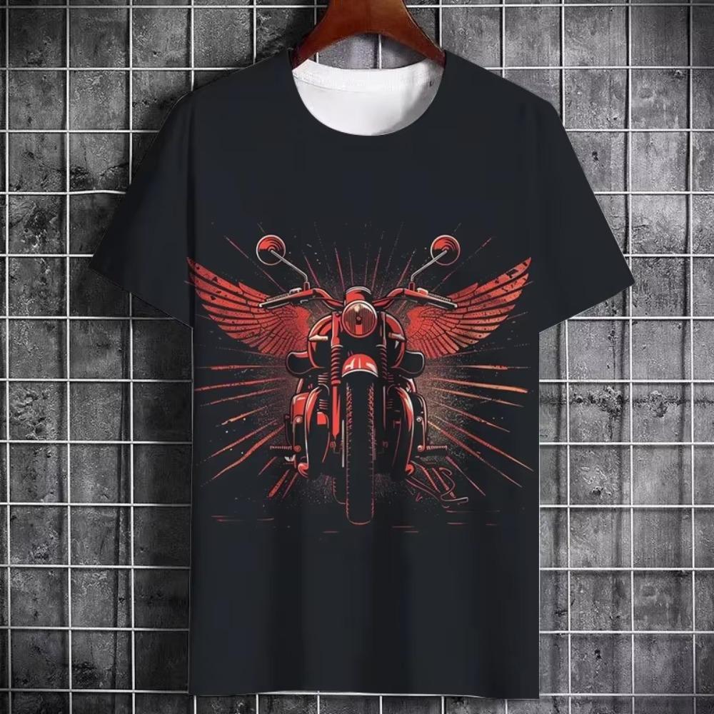 Vintage Heavy Motorcycle Print Summer Men's T-Shirt Street Tough Guy Style Personality Trend Short Sleeve Plus Size Top Clothing