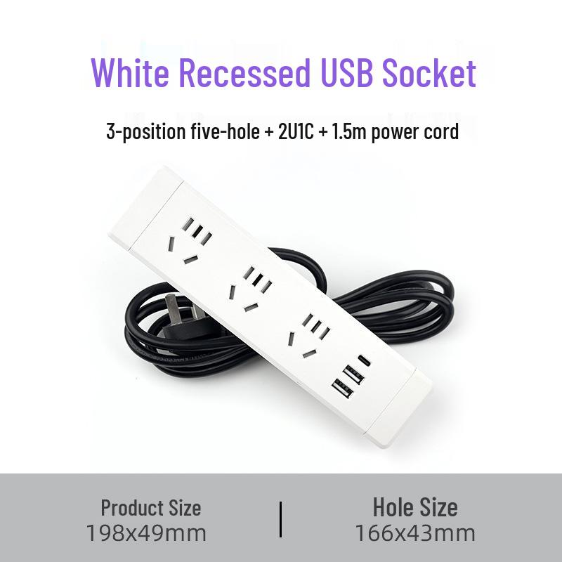 Embedded Desktop Power Strip with Extension Cord