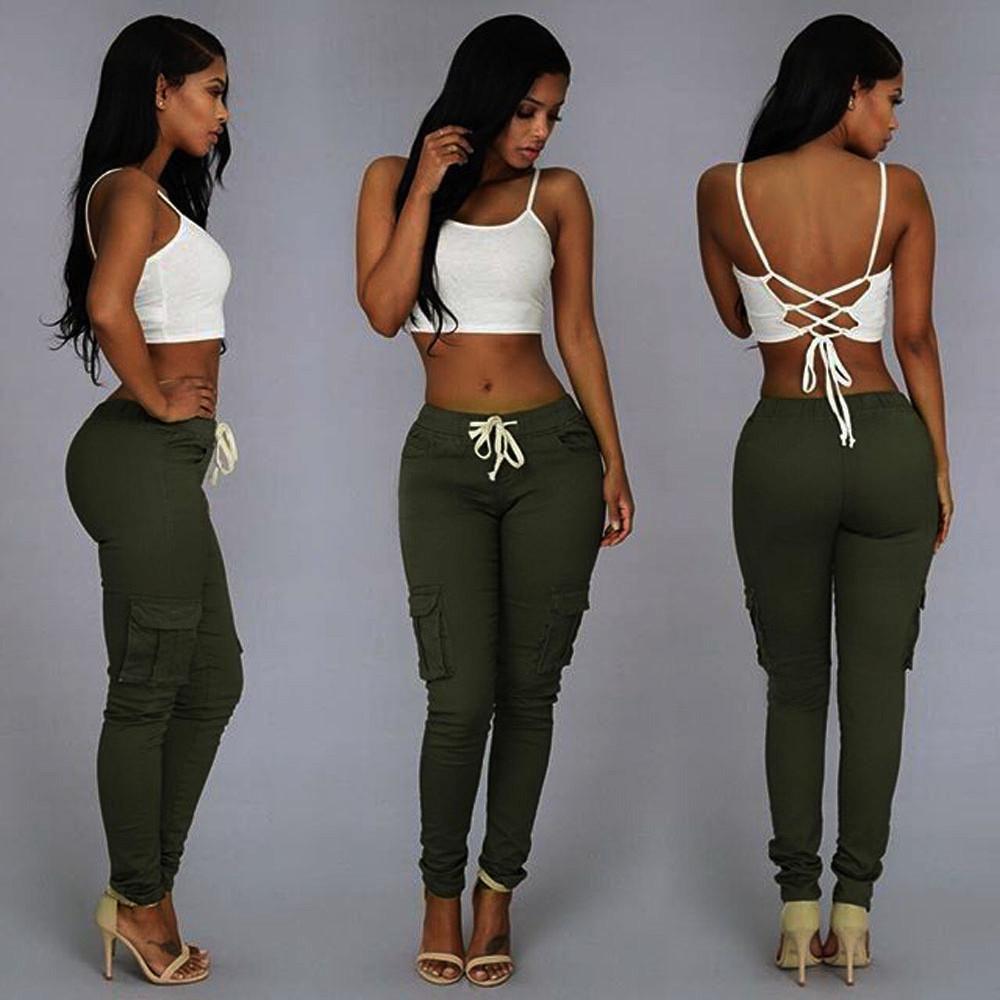 

Women Sexy Fashion High Waist Stretch Slim Casual Pants Pencil Trousers Pocket 4XL