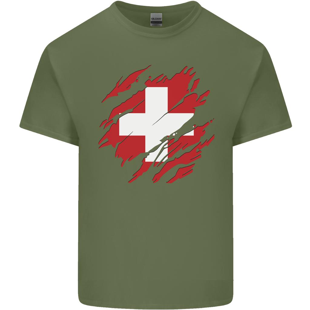 Torn Switzerland Flag Swiss Day Football Unisexs Light Cotton TShirt