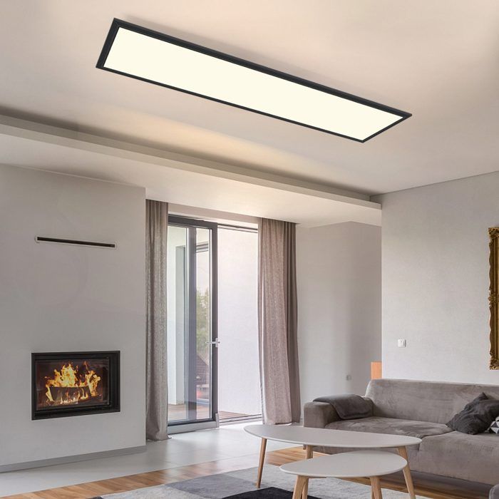 Panneau de plafond LED - NETTLIFE - 100x25 cm - 42W - Dimmable télécommande - Noir Métal