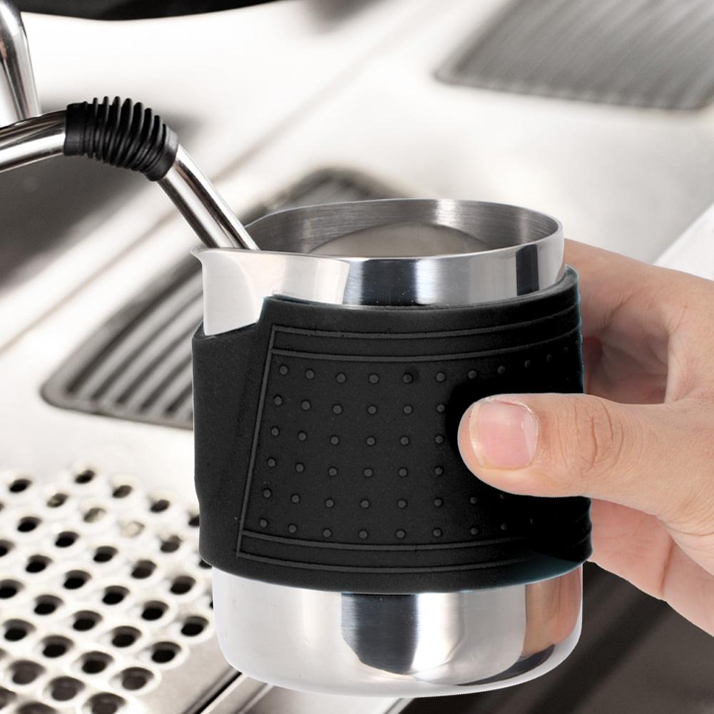 350ml Stainless Steel Milk Frothing Cup Anti-Scald Silicone Coffee Pitcher for Latte Art Making(Black )
