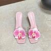 Fashion Pink Fashion Flower Women Thin Heels Sandals Slides Shoes Female Square Toe Footwear Ladies High Heels Sandals Shoes Pumps
