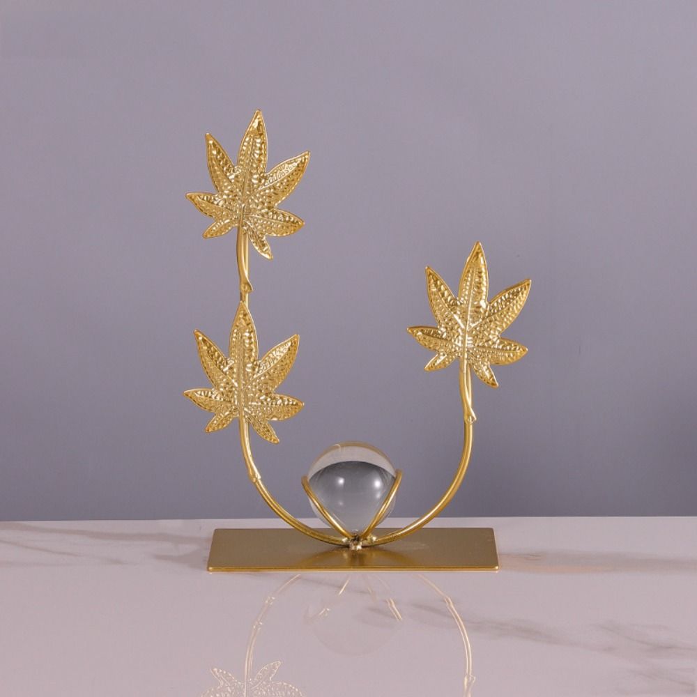Nordic Crystal Ball Decor Rack Light Luxury Iron Maple Leaf Ornaments  Office