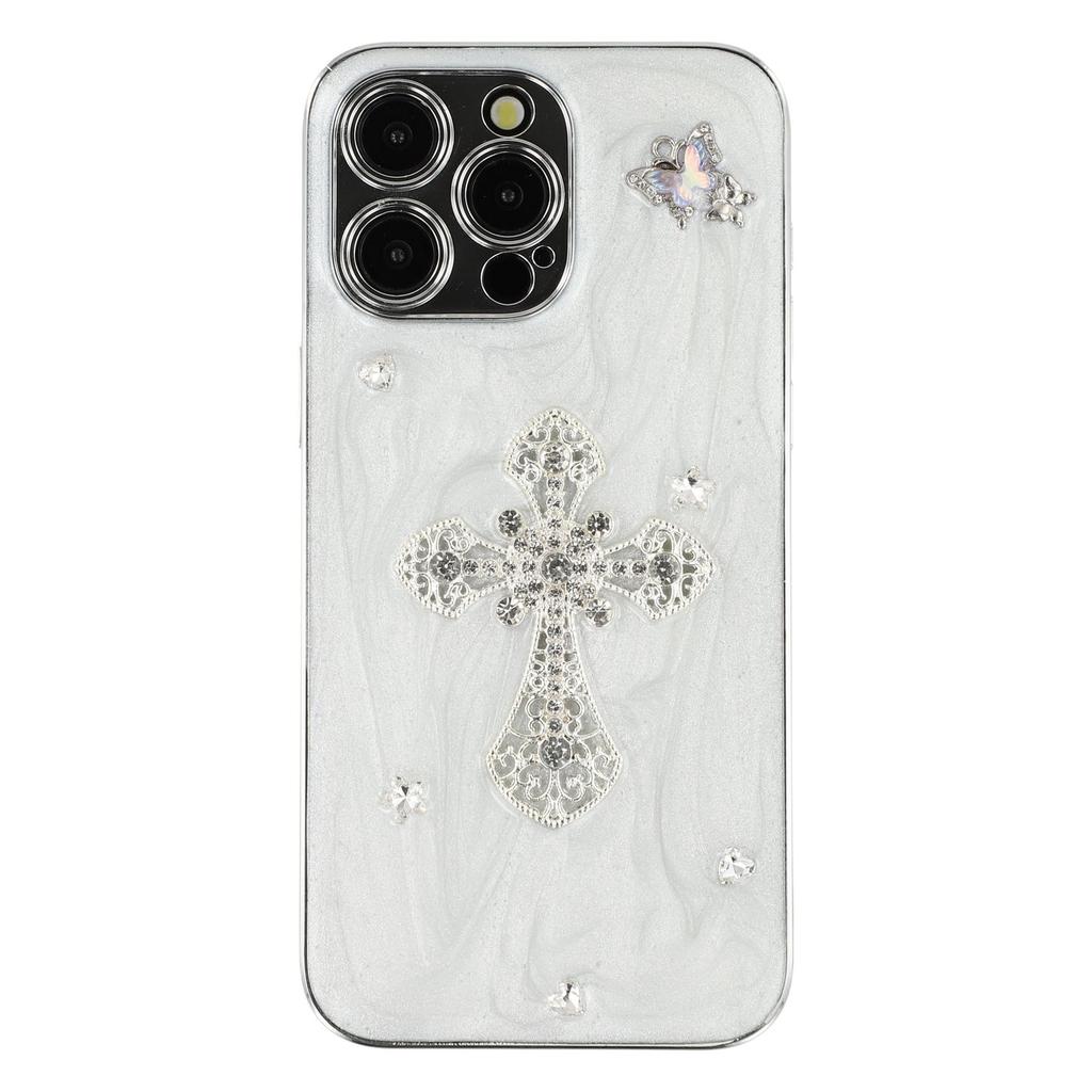 For iPhone 15 Pro Max Case Electroplated Epoxy Metal Decor TPU+Acrylic Phone Cover Precise Cutouts