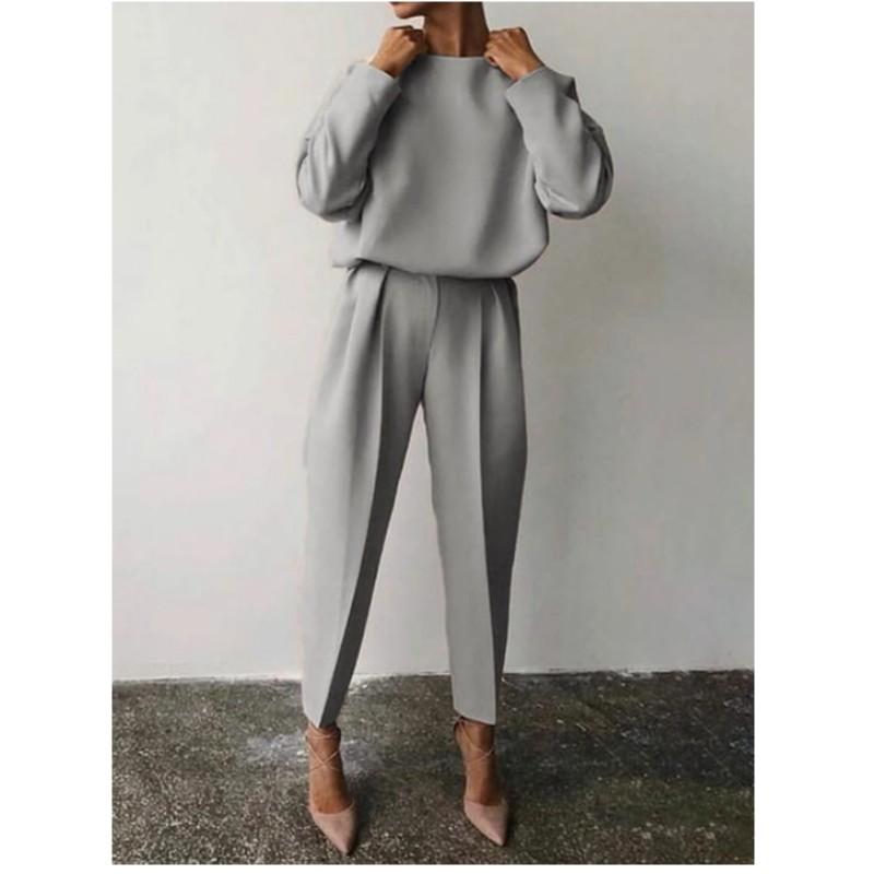 

Womens Autumn And Winter Elegant Solid Color Sets Ladies Casual Pullover Tops + Pants Loose Outfits 3XL білий