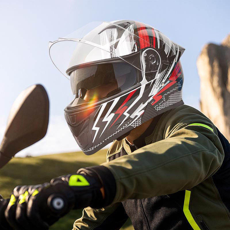 AD Unisex Full Face Motorcycle Helmet with LED Taillight, All-Season, Flip-Up, 3C/DOT Certified.