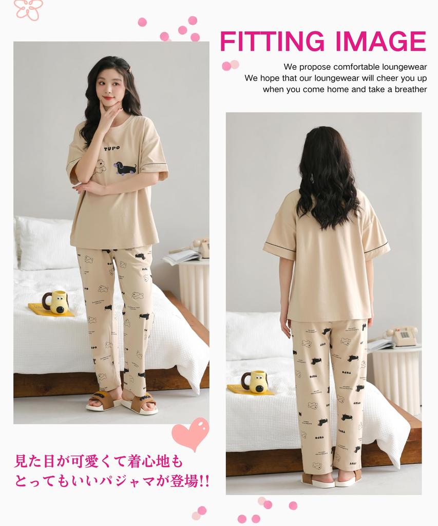 AasDawn Cotton Summer Short Round Relaxed Gentle on Perfect Gift Women's 100% Pajamas, Loungewear, Sleeves, Neck, Buttonless, Breathable, Cool, Fit,