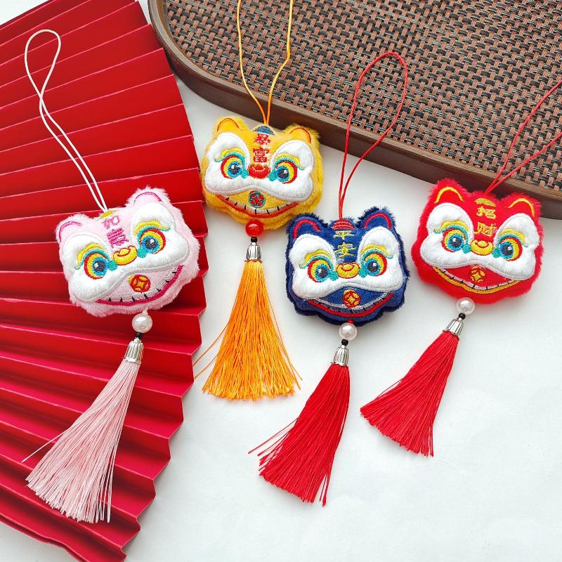 Chinese Style Lion Dance Tassels Pendant Cartoon New Year Zodiac Awakened Lion Decorative Lion Dance Keychain