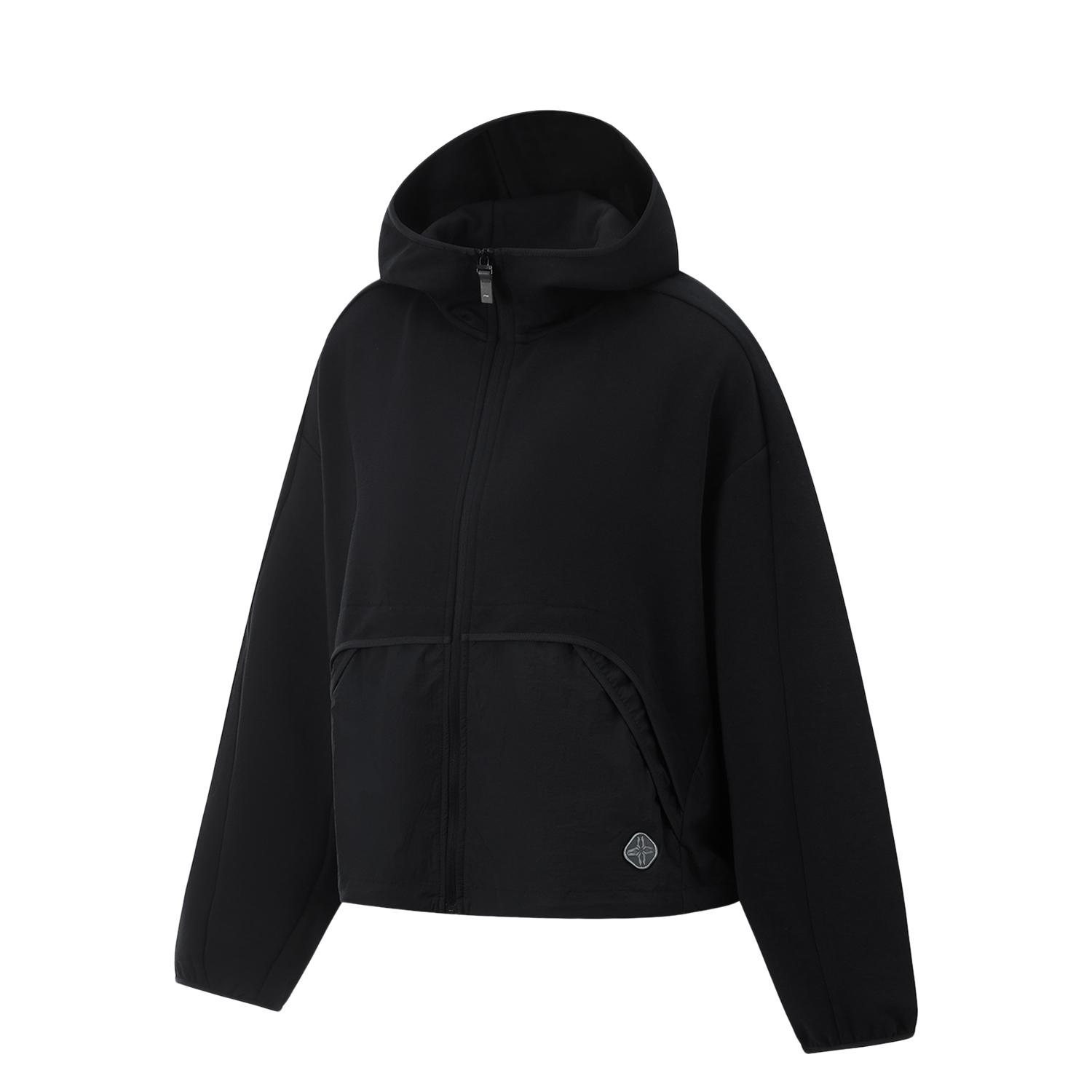 Li-Ning Fitness Series Simple Solid Color Hooded Zip-Up Sweatshirt Women tops Black AWDU934-6 M