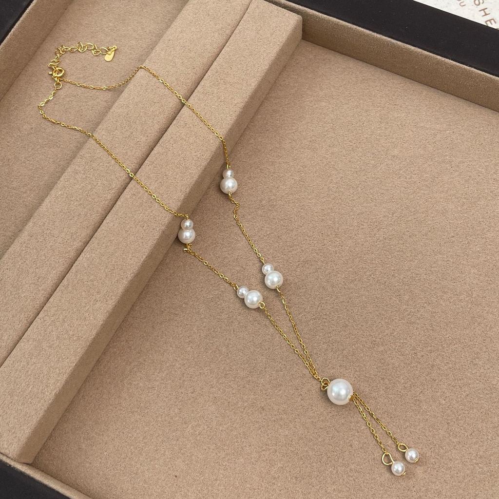 Luminous Tassel Necklace 925 Silver with High-Luster Faux Pearl a Flowing Drop of Elegance That Moves With You