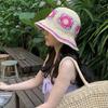 Summer face covering small sunscreen bucket hat woven flower straw hat bucket hat women's versatile sun hat