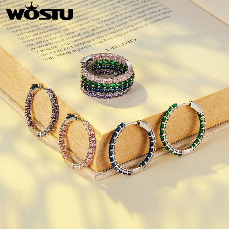 WOSTU Kruhové náušnice Velké kulaté kruhové náušnice Dainty Halo CZ Dámské náušnice