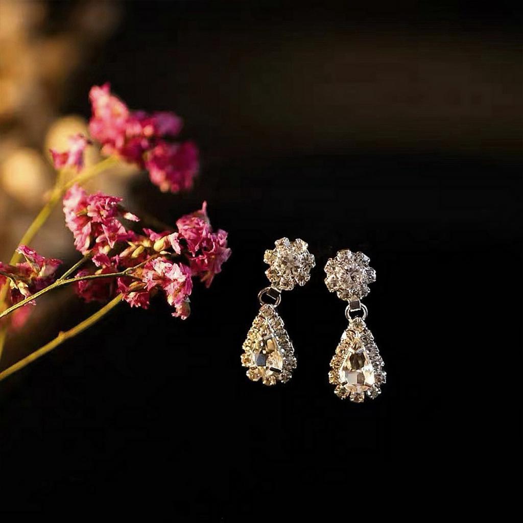 Women's Necklace Dangling Earrings Droplet Jewelry 2Pcs with Sparkly Rhinestone for Bridesmaid Wedding Masquerade