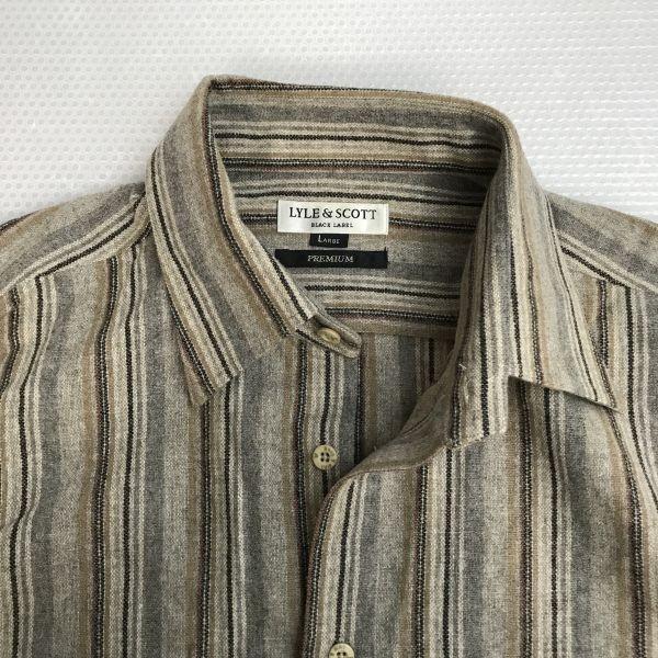 LYLE & SCOTT BLACK LABEL Long Sleeve Wool Angora Cashmere Shirt Men’s L Beige stripe(USED)