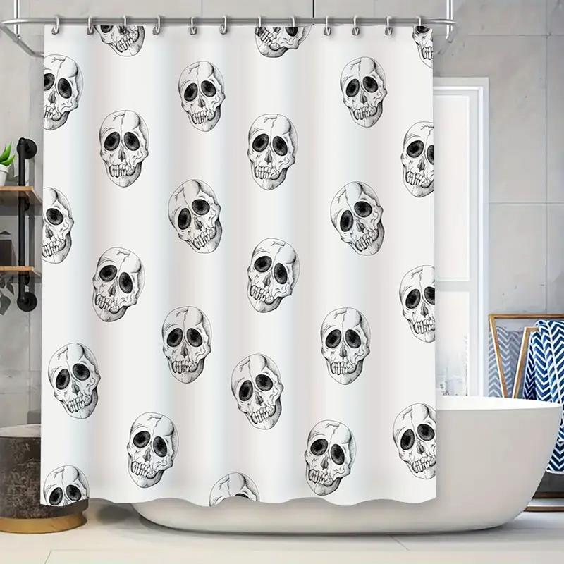 

Skull Print Shower Curtain Waterproof Bath Decor Fabric Privacy Protection Home Accessories White with Black Skulls Pattern (180 90x180cm