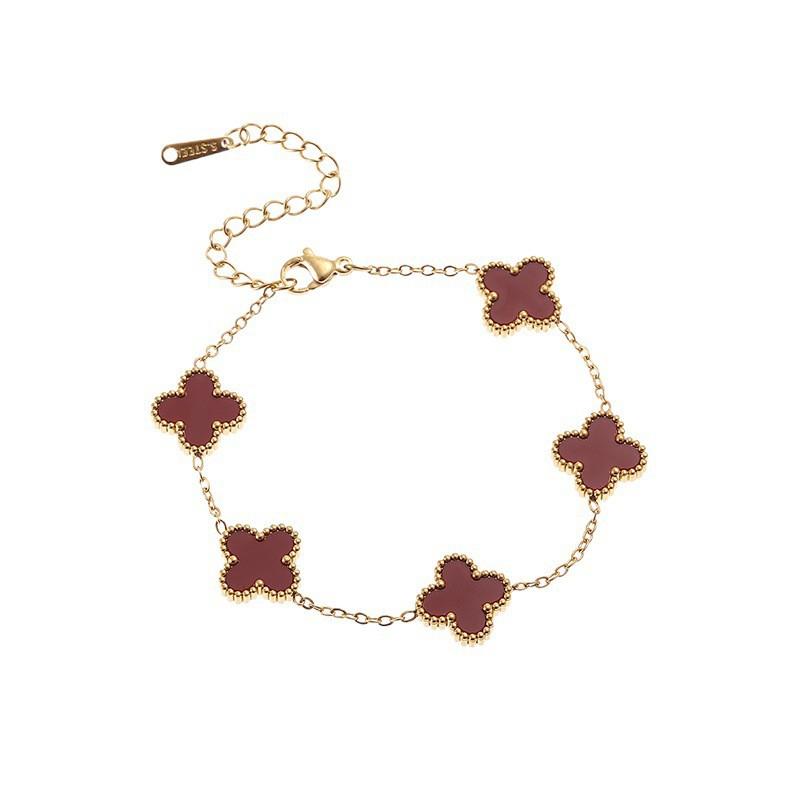 18 Karat Vergoldetes Kleeblatt Halskette Armband Anhänger Ohrring Set Damen Mit Perlmutt Charme