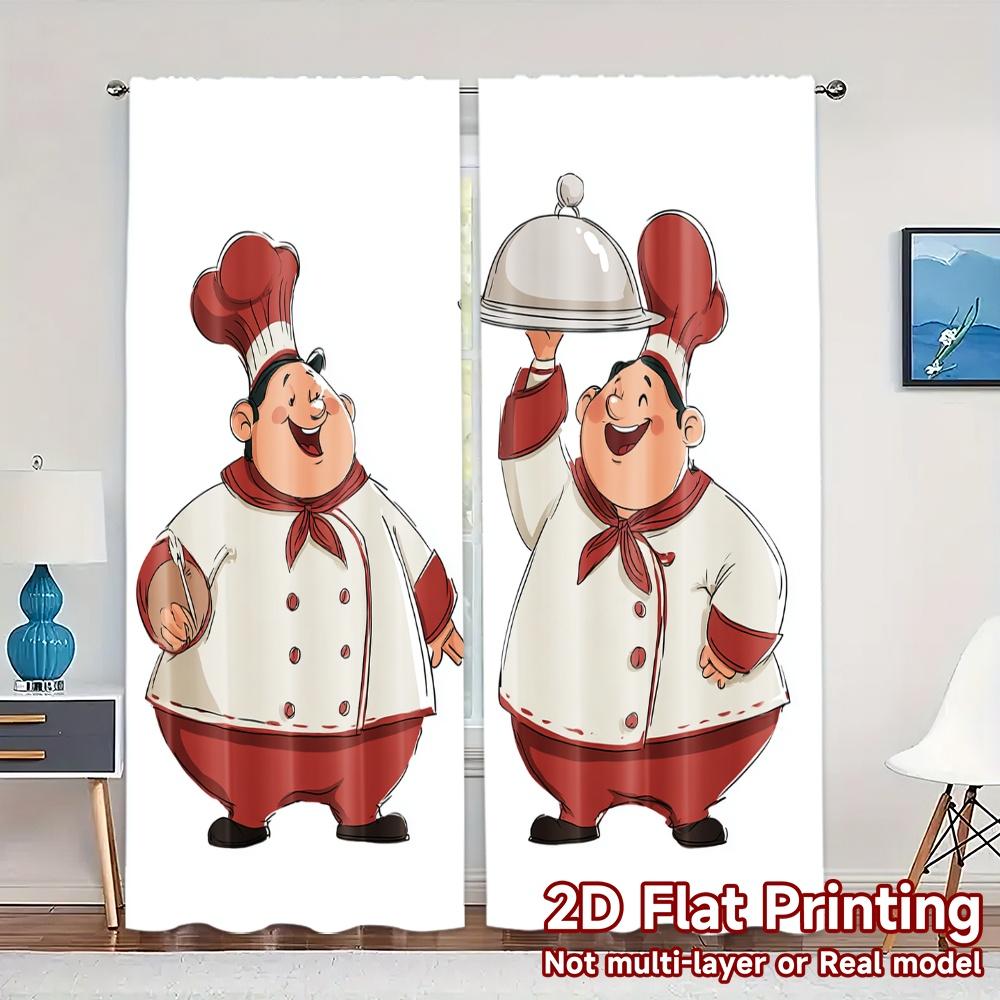 

2D Flat Printing JIT 2pcs Curtains (Without Rod) Chef Duo Delight Chic Creative Curtains Polyester Easy Install Curtains 100*130 HOOK 1pcs