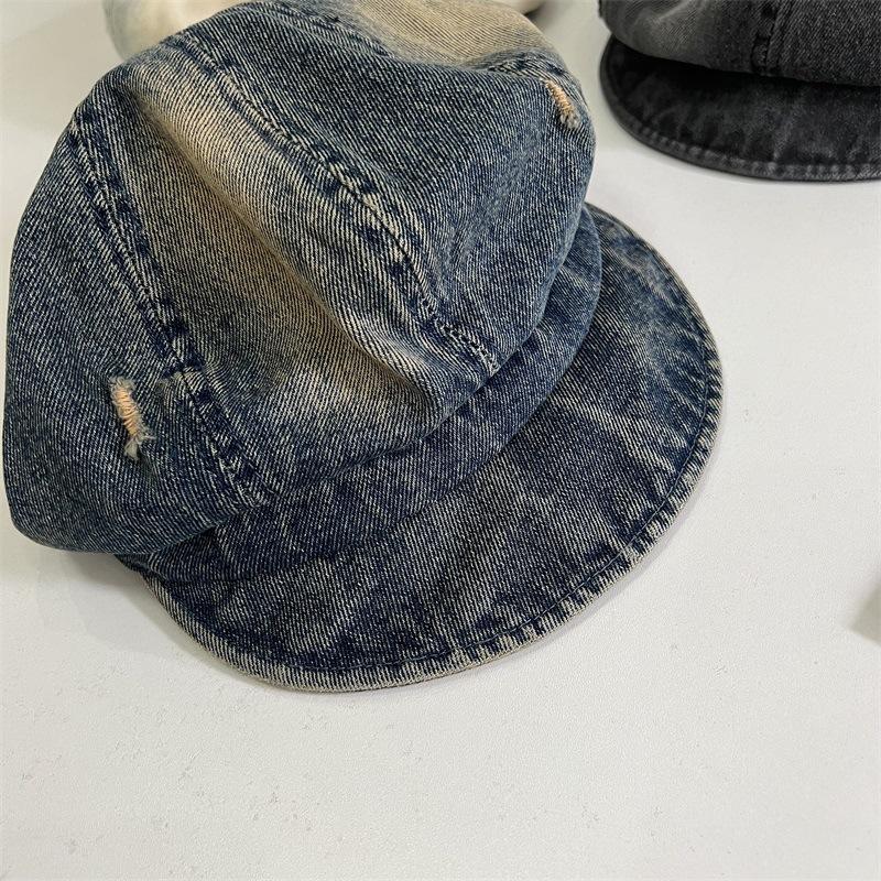 Denim octagonal newsboy hat children's new big head circumference shows the face small sunshade painter duck tongue cloud beret
