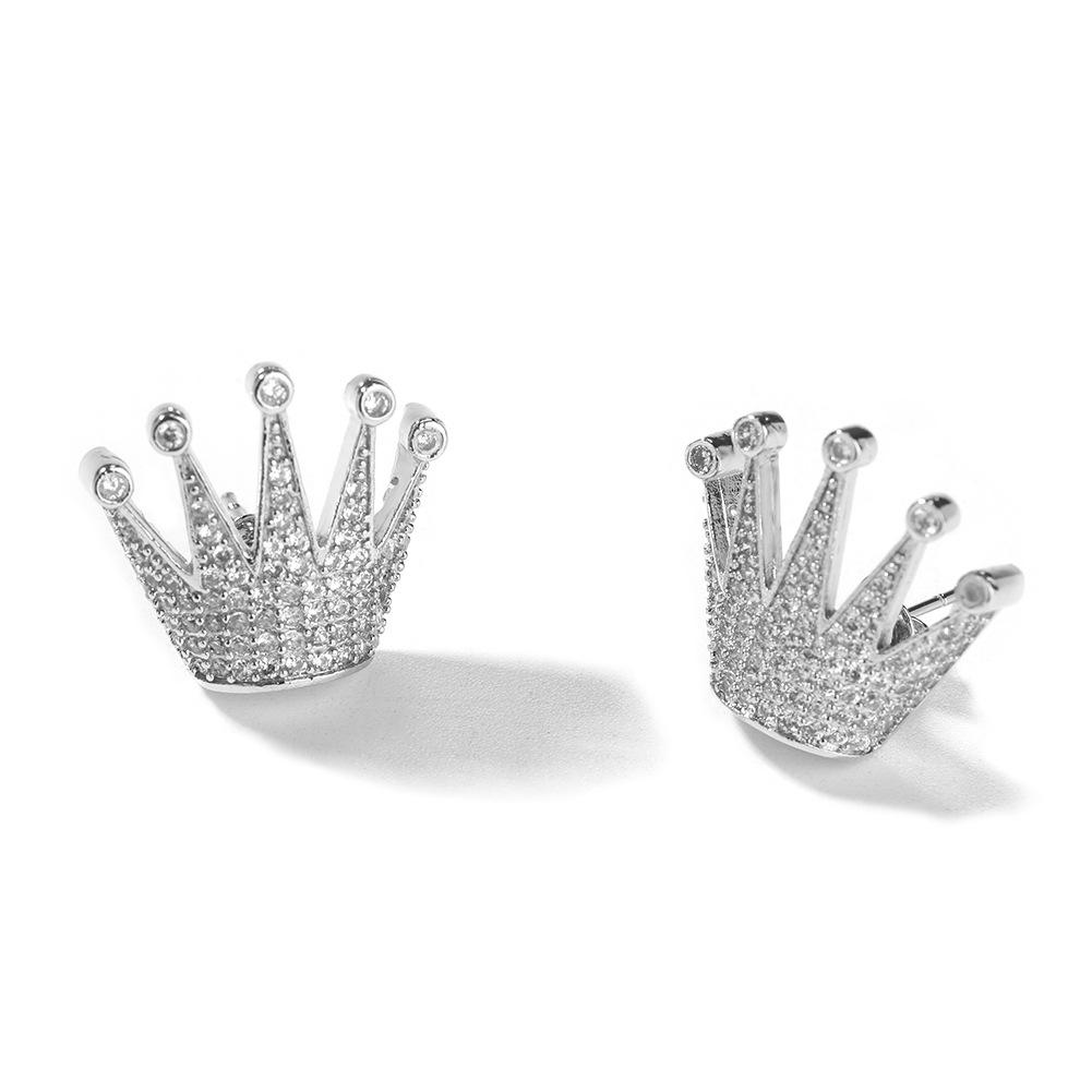 Summer Men's Stud Earrings Hip-hop Niche Diamond-encrusted Crown Earrings Hipster Earrings One Piece