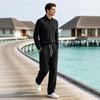 Men's Casual Linen Two-Piece Set with Long Sleeve Shirt and Drawstring Straight Leg Pants Comfortable Loose Fit Color