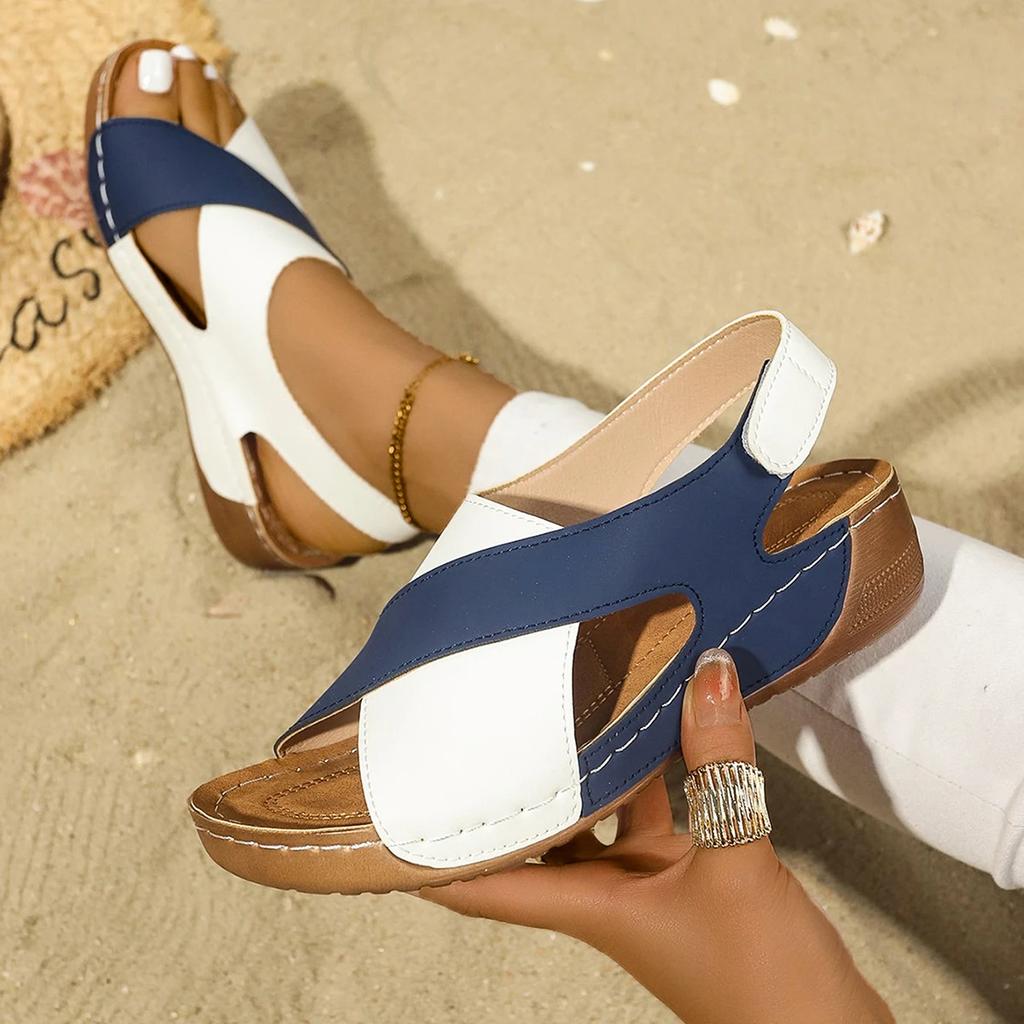 Fashion 2025 New Women Mix Color Wedge Sandals Summer Comfortable Non Slip Shoes Woman PU Leather Platform Roman Beach Sandals Women