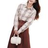 UNIQLO Checkered Stripe Pointed Collar Long Sleeve Shirt Unisex shirts Beige 462388-31