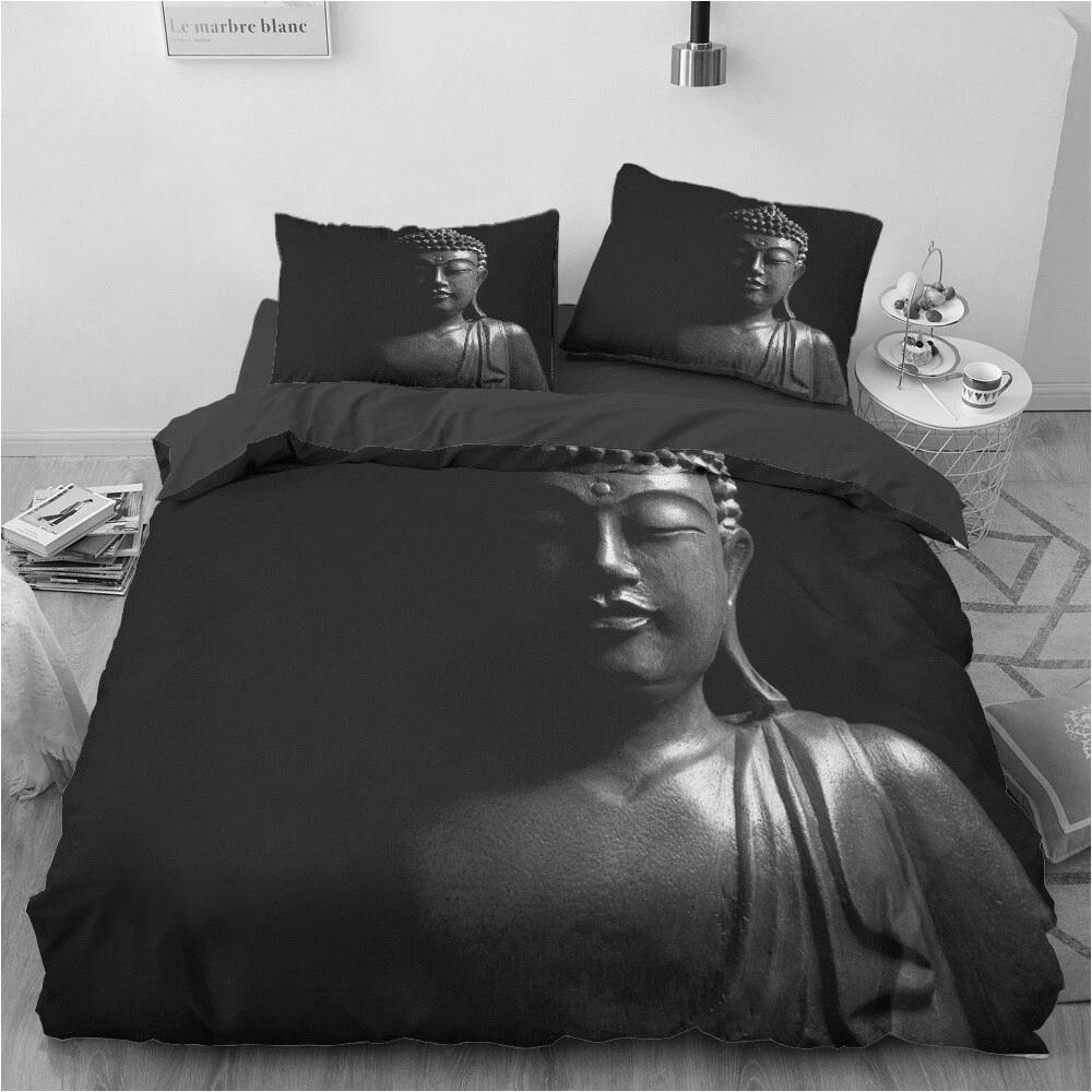 

Smiling Buddha Bedding Set Full Size Black Duvet Cover Pillowcase 2/3pc Queen Double King Bedroom Home Decoration Gift Baby 100x135cm