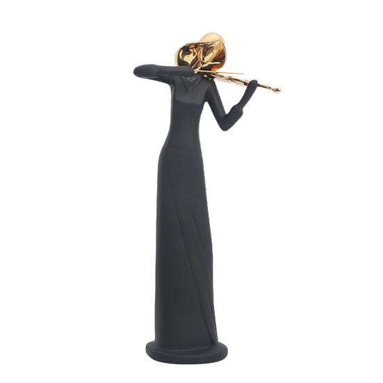 Decorazione Musicale Nera Opaca Scultura di Musicista in Resina, Base Stabile Chitarra Astratta Sassofono Cantante Statuetta Artistica Statua, Decorazione a Tema Band,