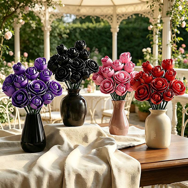 2026 Rose Building Blocks Set DIY Roses Brick Valentine's Day Gift Simulation Bouquet Puzzle Assembly Adult Toys Home Decoration