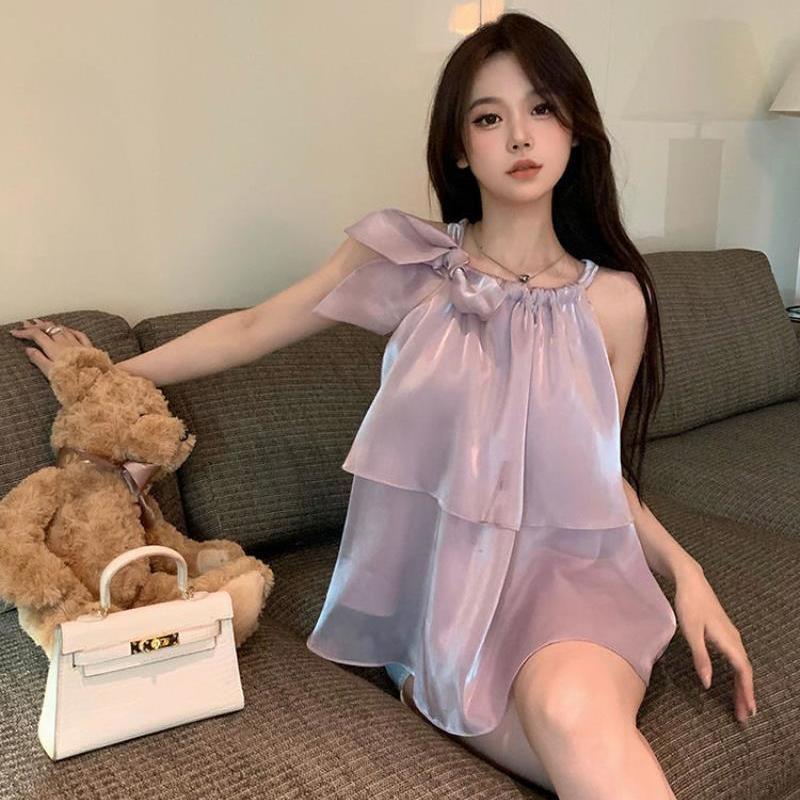 2026 Summer New Arrival Sleeveless Bow Tie French Puffy Skirt Women s Vest Top L