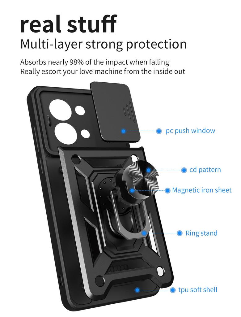 Funda protectora de cámara para Xiaomi Redmi Note 13 Pro 4G 13 12S 12 Pro + 11E 11 Pro 11S 11T 10 Pro 10S 9T 9 8 Armor Hybrid Ring Cover