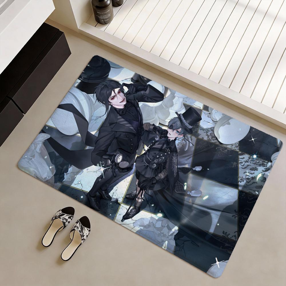 B-Black Anime B-Butler Floor Mat Soft Flannel Non-Slip Door Mat - Thickened Rug for Living Room Home Decor