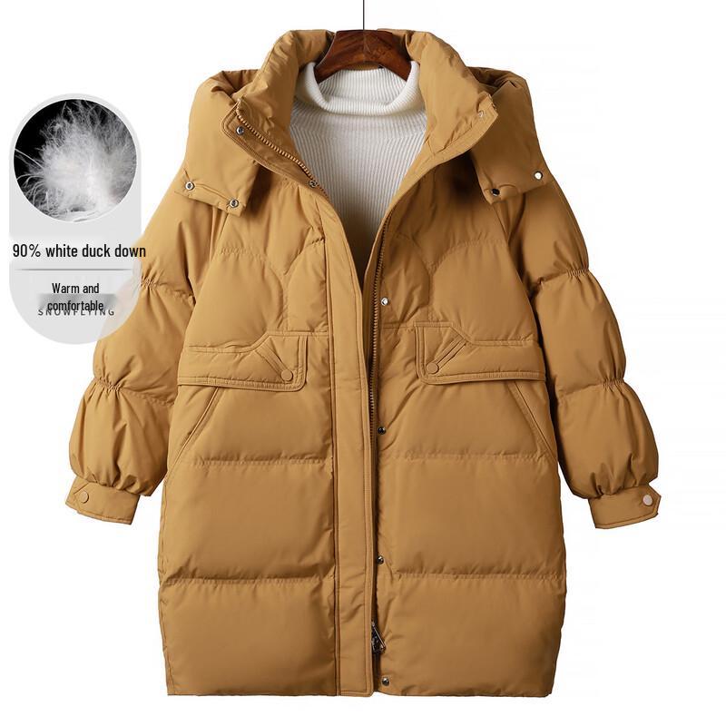 SNOWFLYING Women s Mid-length 90% Duck Down Jacket with Detachable Hood S