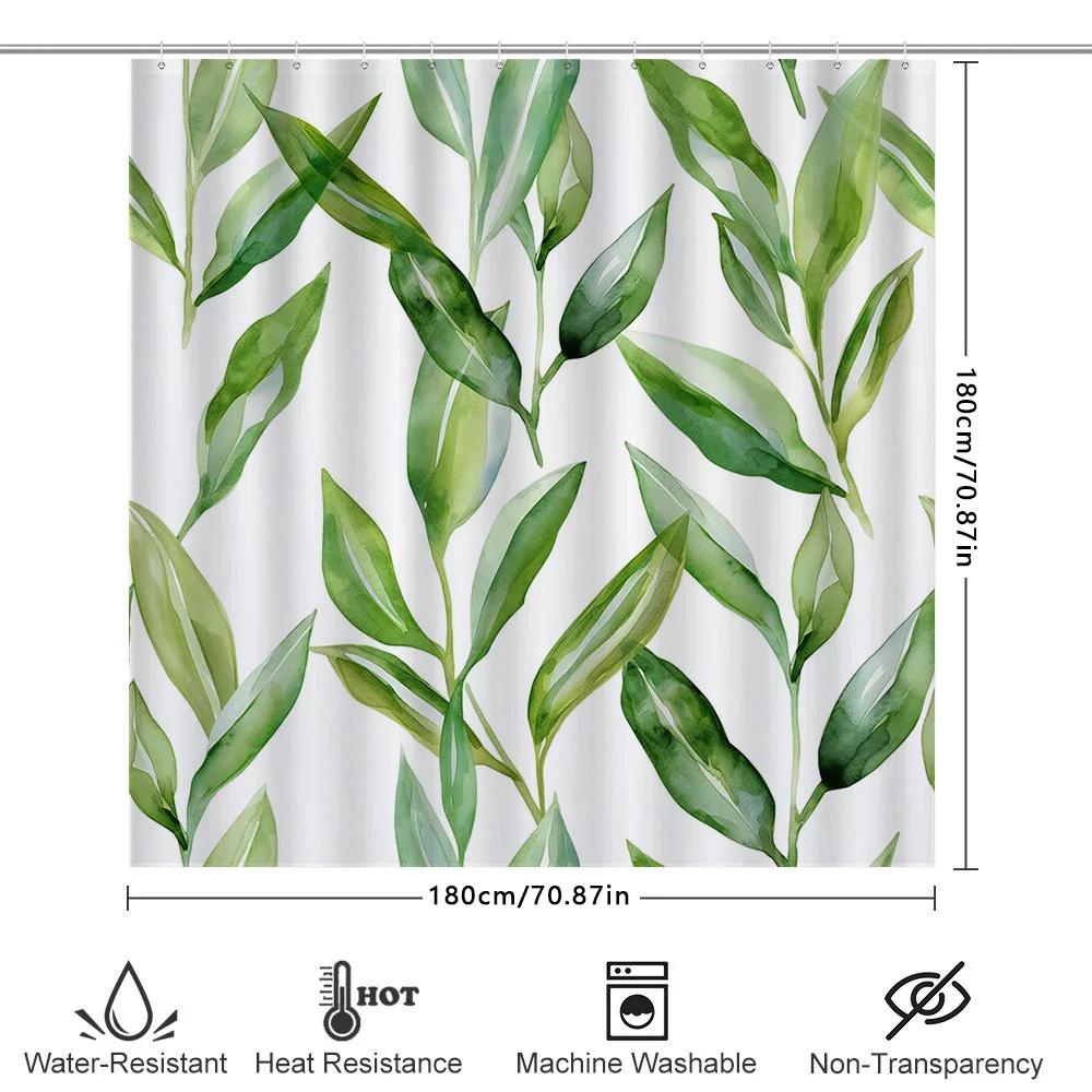 Grünes Blatt Duschvorhang Wasserdichtes Gewebe Badezimmerdekoration Dekorativer Teppich Heimwerkerprodukte In Badezimmervorhängen Von H