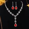 Black, Blue, Red and White High-level Sense of Super-flash Full of Diamonds Droplets Necklace Earrings Two-piece Bridal Jewelry Set