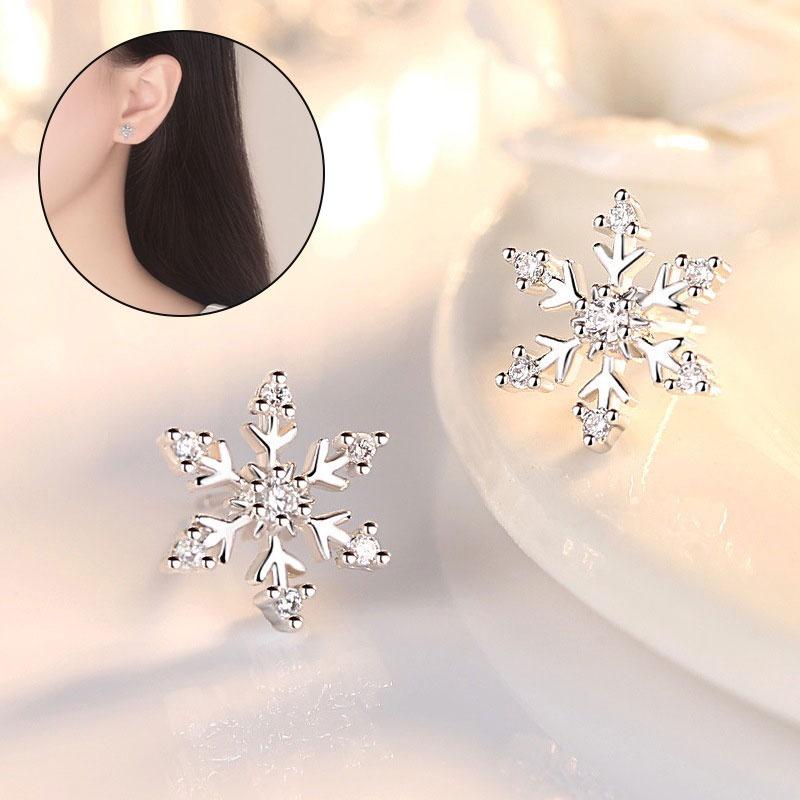 Silver Snowflake Stud Earrings Womens Girls Jewellery Xmas Gift Jewelry Elegant