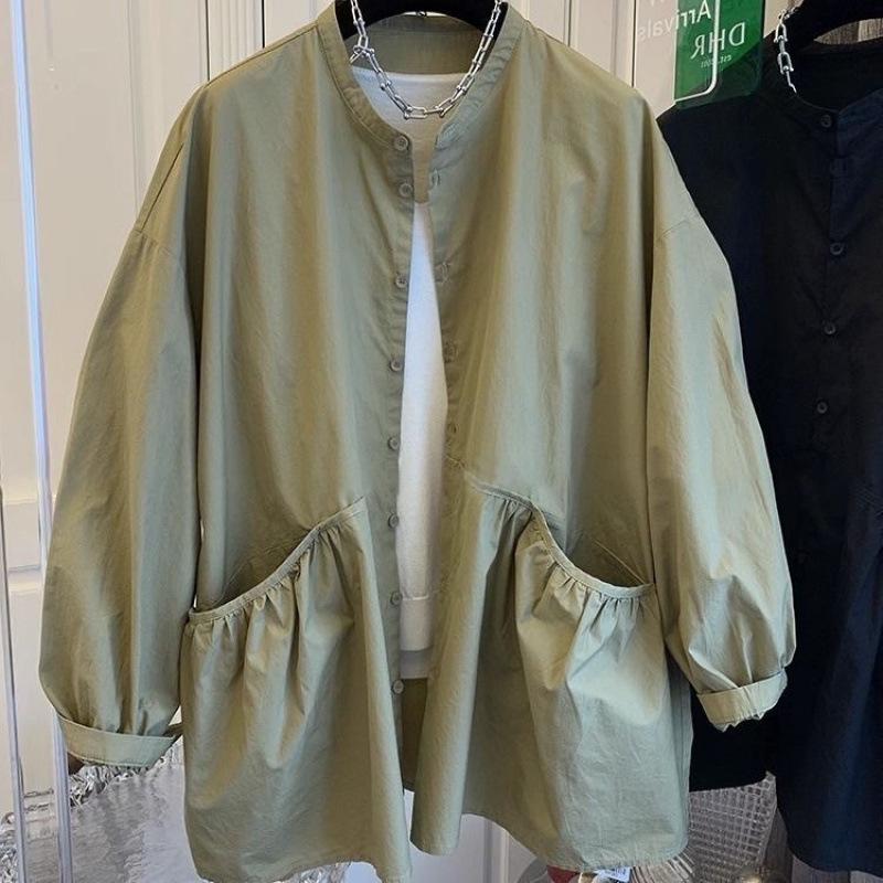 

2026 Women s New Year Windbreaker: Three-Dimensional Double Pocket Long Sleeve Loose Casual Jacket 3XL армия зеленый