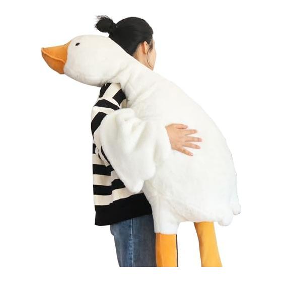 Hugging Pillow, White Goose Cushion, Stomach Pillow, Extra Large (Total Length Approx. 160cm), Animal Stuffed Toy, Large Size, Soft, Side Sleeping,