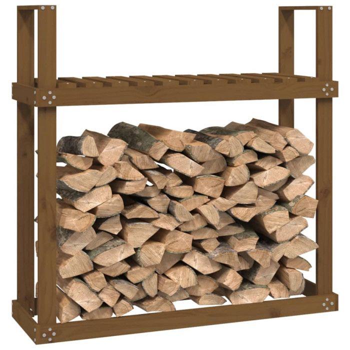 Support à bûches - Marron miel - Bois de pin - 110x35x108,5 cm - Montage facile - Rectangulaire