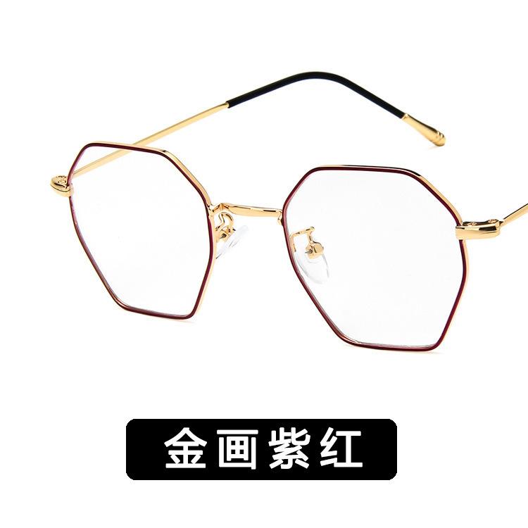 New metal polygonal glasses frame retro literary irregular flat mirror can be matched with myopia