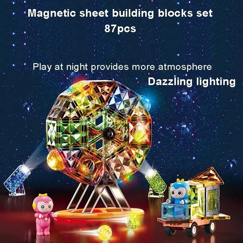 87 PCS Magnetic Tiles Set, 3D Magnetic Building Blocks STEM Educational Toys with Light-Up Tiles, Construction Toys for Boys Girls Kids Ages 3+
