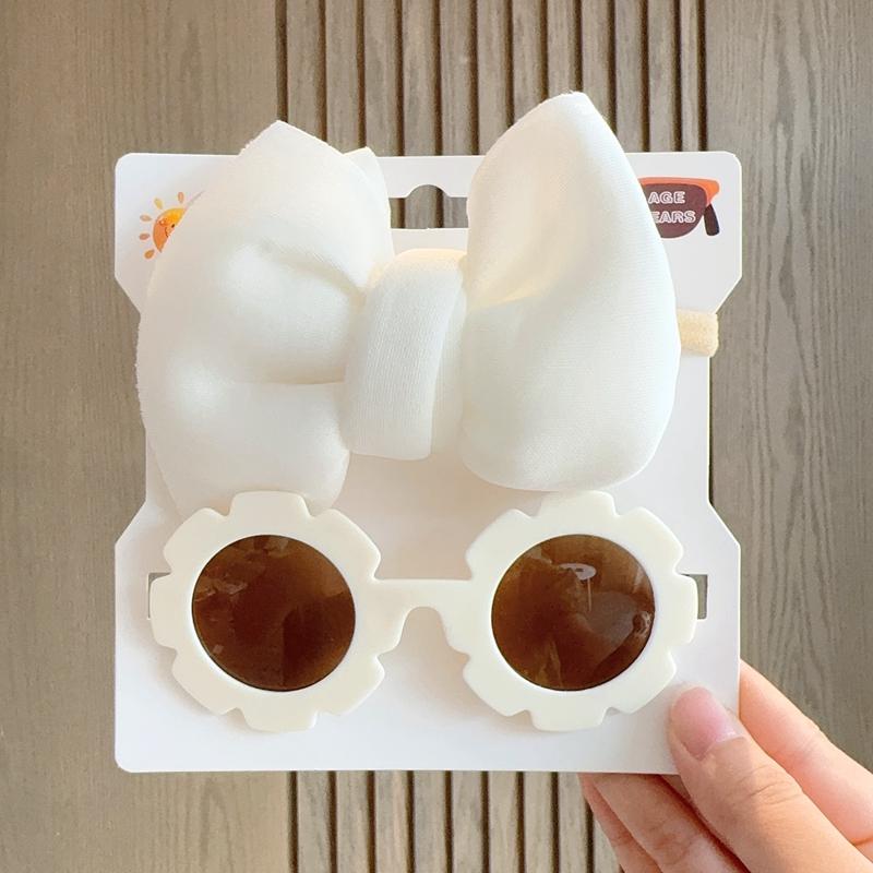 Barnhuvudbonader Glasögon Set Enfärgat Mjukt Rosett Hårband Flickor Spetsklämma Retro Solglasögon Barn Hårklämma Hårband Set