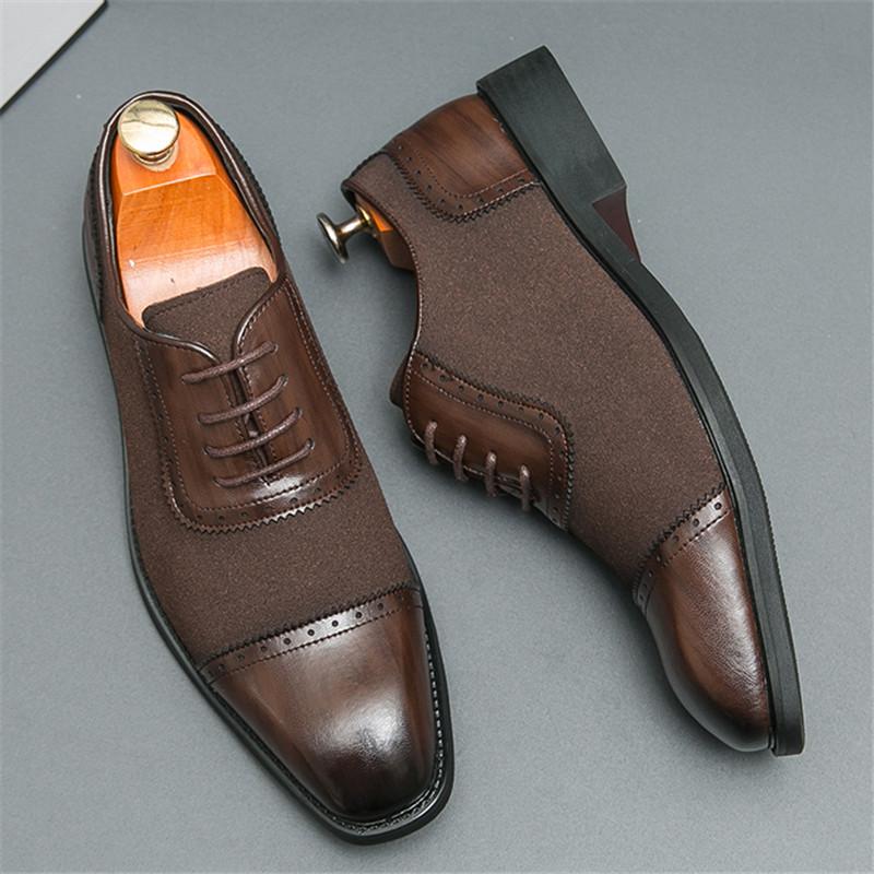 British Gentlemen Oxfords Men Pointed Patchwork Lace Up Dress Business Casual Shoes Male Party Wedding Dress Homecoming Footwear