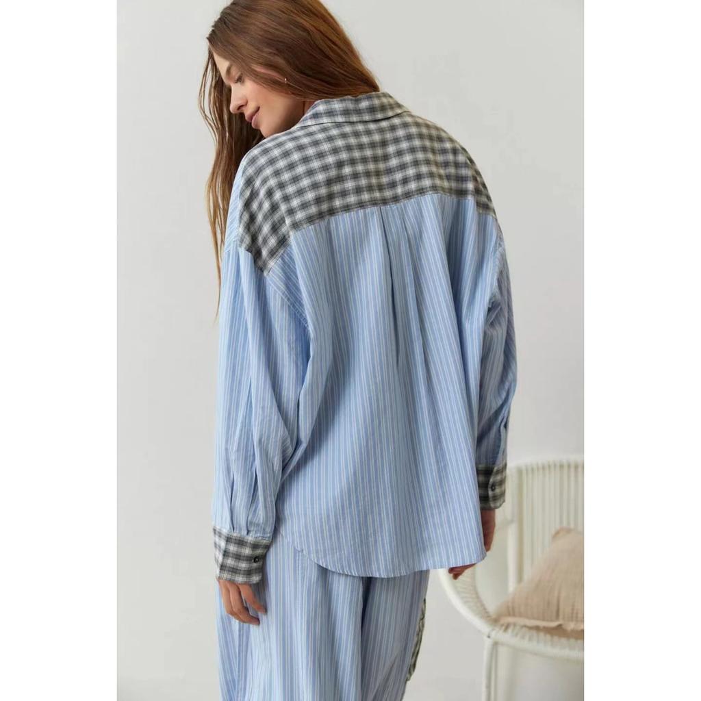 New Arrival Fall Women's Plaid Check Long Sleeve Loungew Set Pajamas Two Piece Casual Sleepwear Homewear