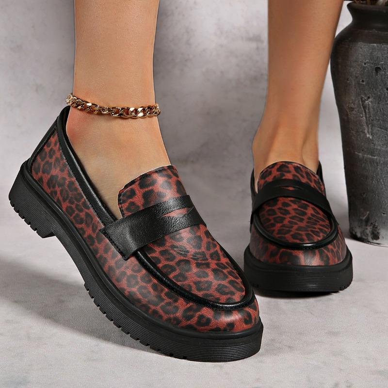 

Новые весенне-осенние мокасины большого размера на толстой подошве, повседневные одинарные туфли с леопардовым принтом для женщин 36 чёрный