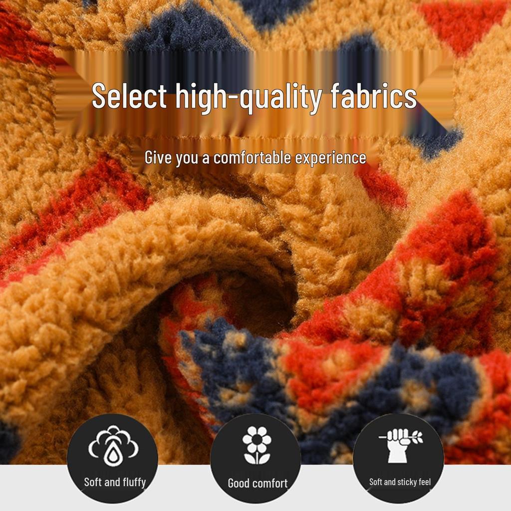 Men's Retro Ethnic Style Patchwork Fleece Hoodie - Warm Winter Cardigan Jacket