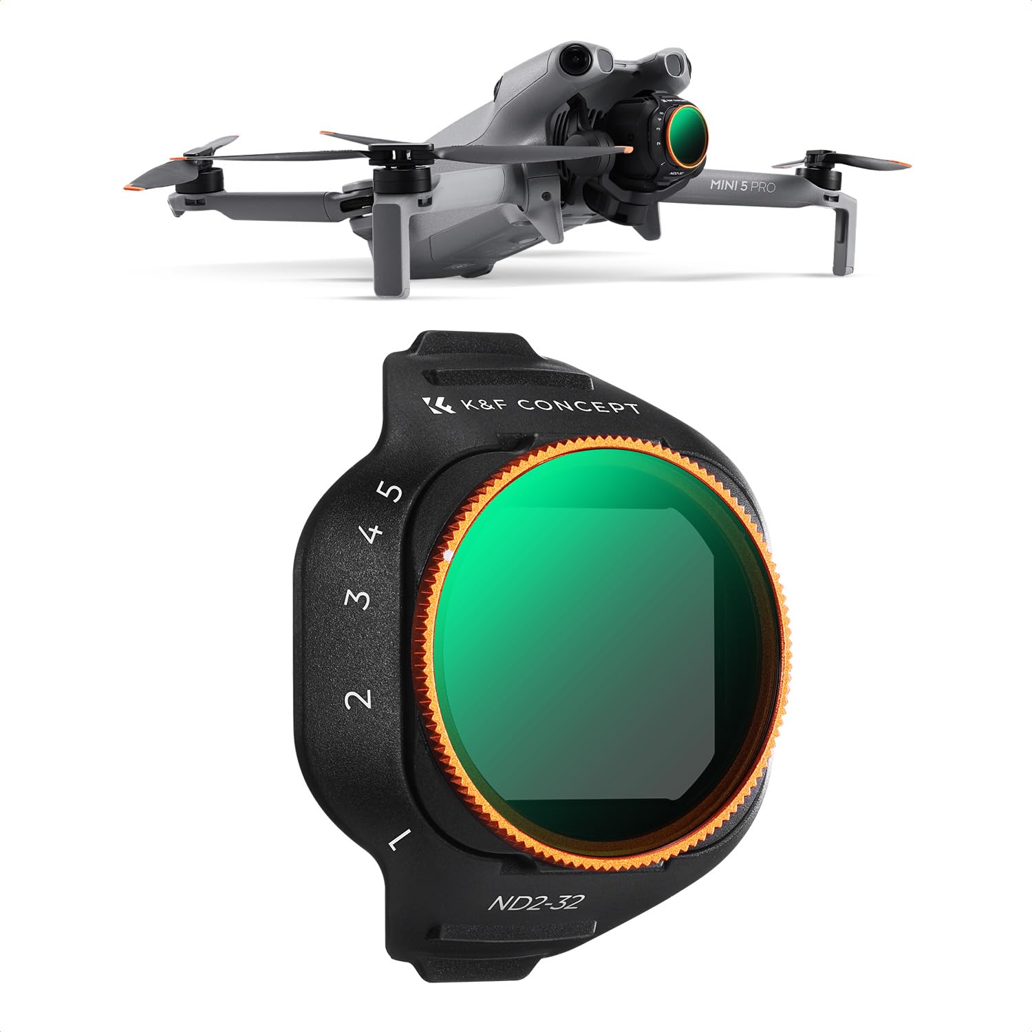 

КОНЦЕПТ Переменный ND-фильтр для DJI Mini 5 Легко регулируемый свет AGC Оптический Нано и K&F Pro, ND2-ND32, Установка, Снижение, Стекло, 28-слойный