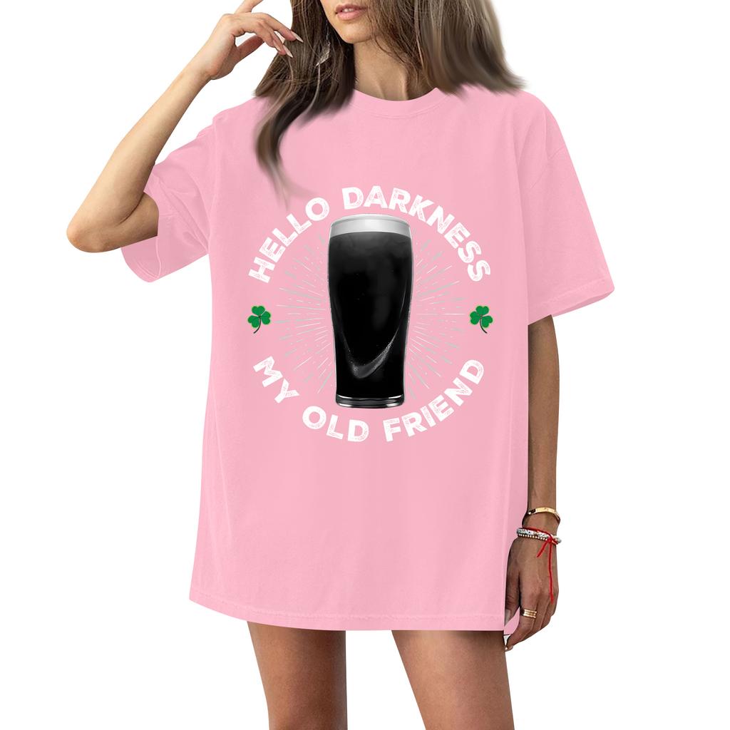 ( Ténèbres Mon Vieil Ami) Mode Femme Décontracté Manches Courtes Col St. Haut/T-shirt Imprimé Saint-Patrick