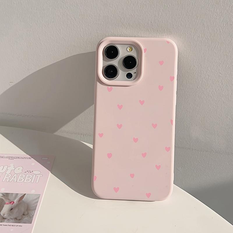 Simple Full Screen Pink Heart Phone Case For iPhone 11 12 13 14 15 16 17 Pro Max 16 Plus Shockproof Bumper Soft Silicone Cover